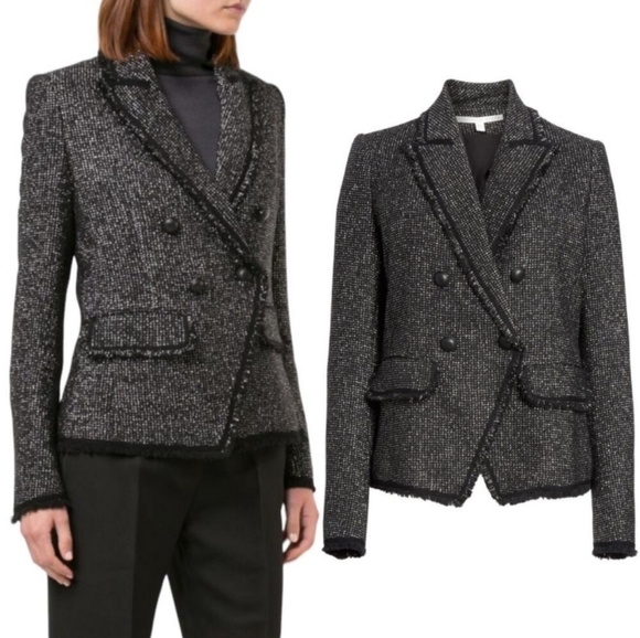 Veronica Beard Jackets & Blazers - VERONICA BEARD SZ 10 Frisco Tweed Jacket In Silver Black Dbl Breasted READ